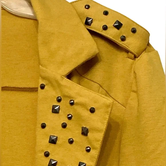 Mustard Yellow Jacket With Silver Studs Sz L - Picture 7 of 12
